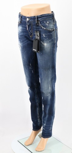 DSQUARED2 DISTRESSED EFFECT WOMENS SKINNY JEANS IT44 UK 12 NAVY BLUE RRP £340 AR - Picture 1 of 6