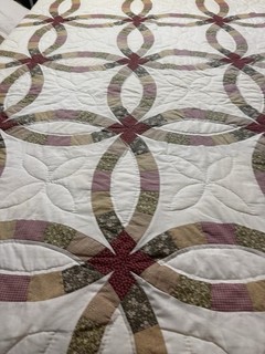 Vintage Hand Quilted Double Wedding Ring Quilt 87x88 queen #126