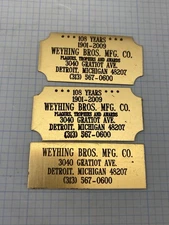 3 Weyhing Bros. Mfg. Co. Detroit Trophies Small Brass Plate Emblems 1901-2009