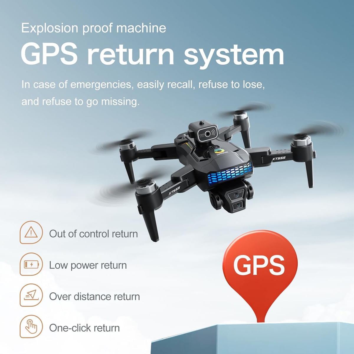 XT555 GPS Drone with 4K EIS Camera for Adults, RC Drone with 4.5