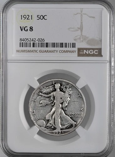 1921-P  50C  WALKING LIBERTY HALF DOLLAR  "PHILADELPHIA"  NGC VG8  #8405242-026
