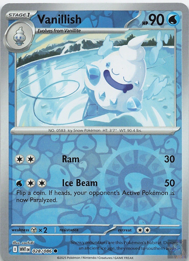Vanillish 028/086 White Flare Pokemon Reverse Holo Lightly Played