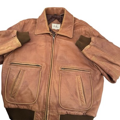 Vintage Adam Spencer Leather Jacket Mens 42 R Brown Bomber Full