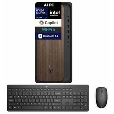 HP OmniDesk Intel Core Ultra 7-265 8GB 256GB SSD W11 Home Desktop, Dark Wood