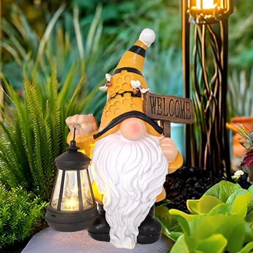 Gnome Garden Statues with Solar Lights Outdoor Gnomes Sculpture Yard Patio - Picture 2 of 8