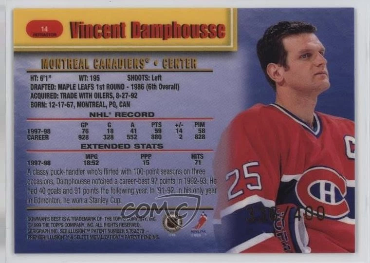 1998-99 Bowman's Best Refractor /400 Vincent Damphousse #14 - Image 2 of 2