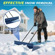 Heavy-Duty Snow Pusher Shovel,Snow Plow with Wheels,Angled Blade&Ergonomic Ha...