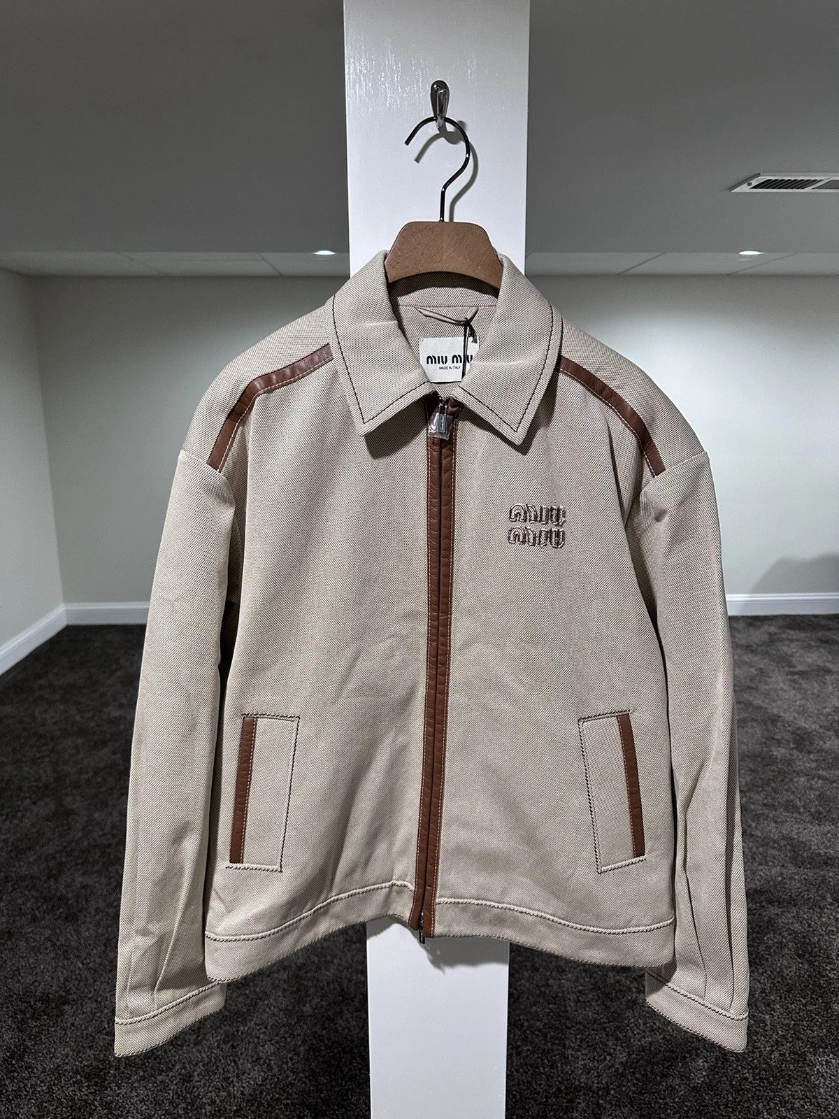 Miu Miu — Miu Miu SS24 Jacquard Canvas Blouson Parquet Zip Jacket