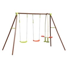 Altalena per Bambini 3 Posti in Acciaio da Esterno per Giardino