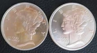 Mercury Dime Design Style 1 oz .999 Fine Silver Round Toned Price per Round