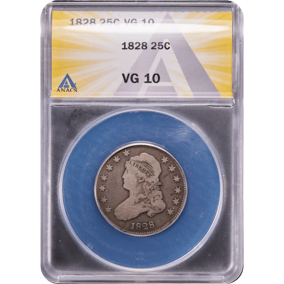1828 Capped Bust Quarter 25c ANACS VG10  - Image 2 of 4