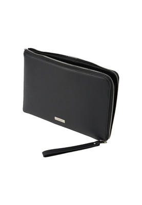 Calvin Klein Pochette Herren Leder Schwarz Handtasche Clutch Wristlet Flach LV04D1110G