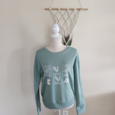 Pact Womens Organic Cotton Green Herb Graphic Crewneck Sweatshirt Size Small NWT