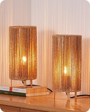 EDISHINE Boho Bedside Lamps Set of 2, Rattan Table Lamp for Living Room, Bedroom