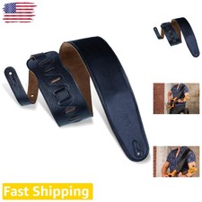 Handcrafted Black Leather Guitar Strap - Extra Long, Stable Suede, Padded
