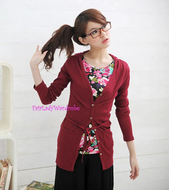 OFF WHITE Cardigan lungo con cappuccio cintura giapponese con tasca!