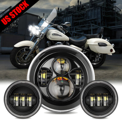 For Yamaha XV 1700 Road Star Silverado 7inch LED Headlight + 4.5'' Passing Lights