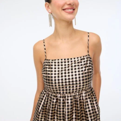 NEW J. CREW BLACK GOLD LUREX METALLIC GINGHAM TIERED MINI DRESS SZ 6 | eBay
