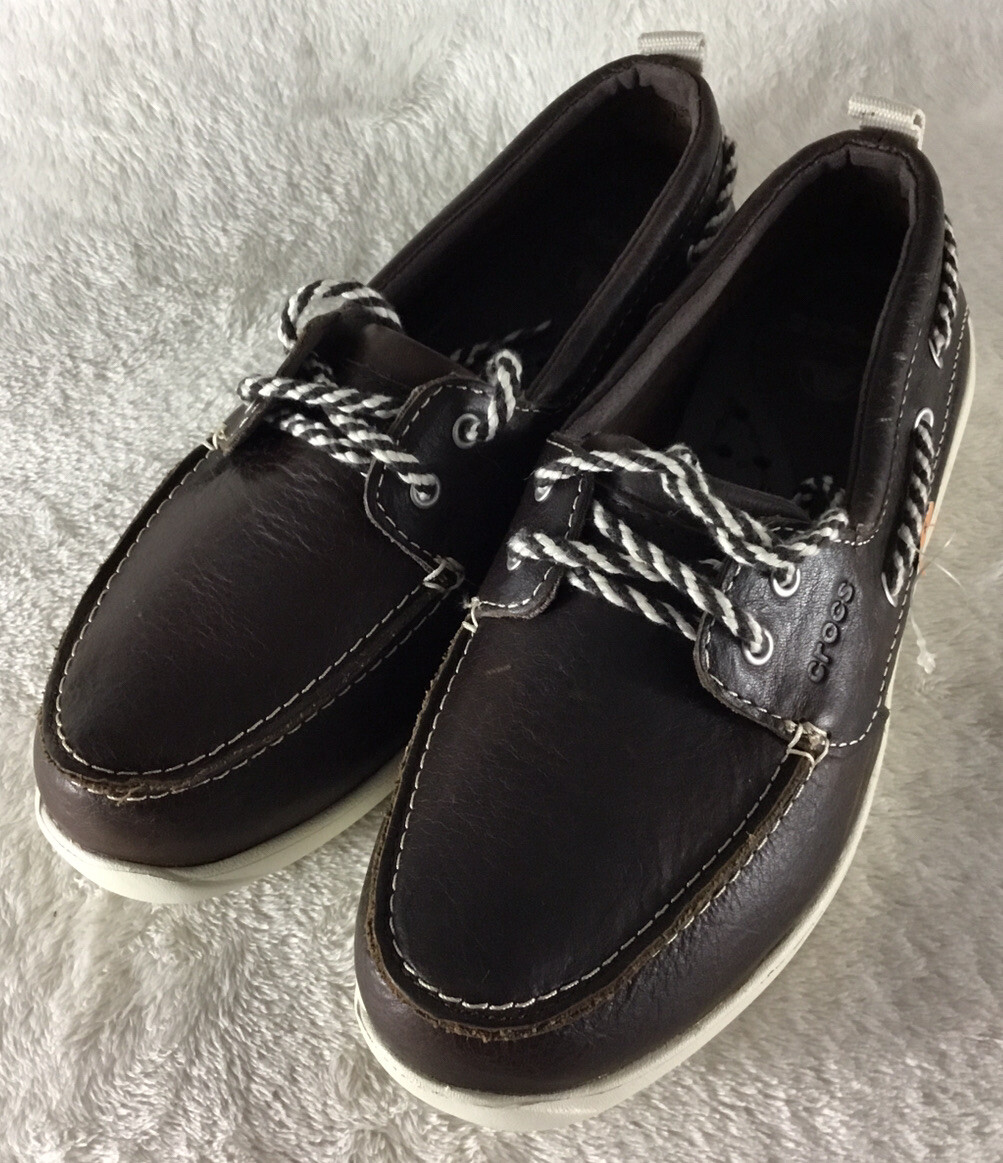 Crocs Boat Shoes Women's 6 Brown Leather Above Deck Croslite
