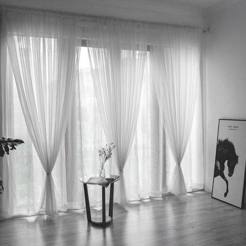 Extra Long Net Voile Curtains Single Panel Slot Top Sheer Curtain Window Door - Picture 7 of 21