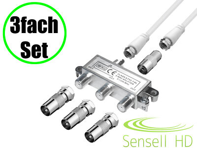 3-fach TV Verteiler Set Kabel Koax Adapter Splitter BK Kabel-TV DVB-C HD Digital