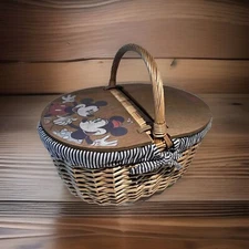 PICNIC TIME - Disney Mickey & Minnie Mouse - Country Vintage Picnic Basket wi...