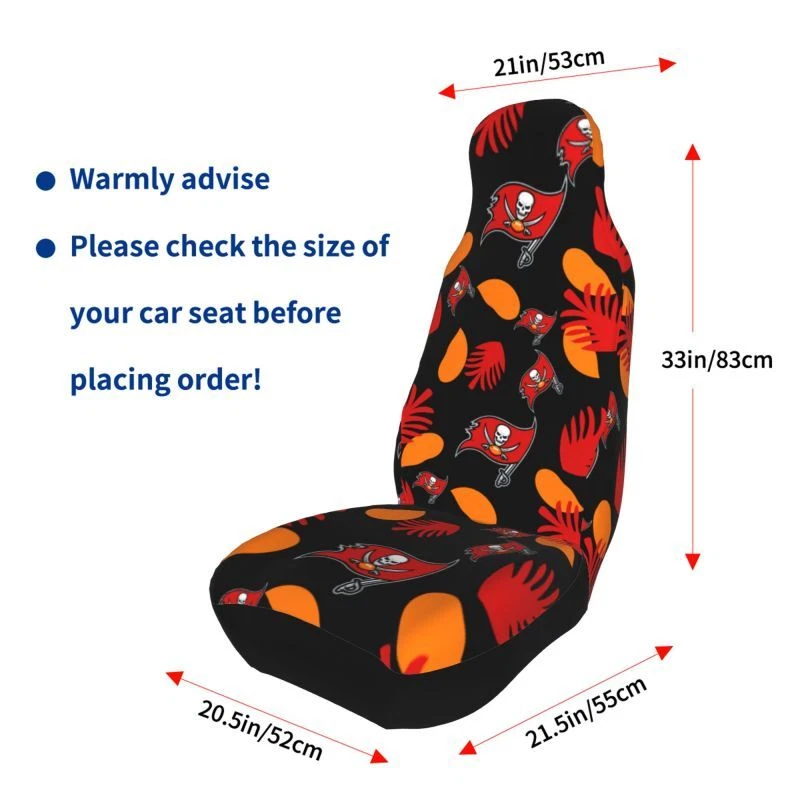 2pcs Tampa Bay Buccaneers Elastic Car Seat Covers Front Rear Protectors Decor