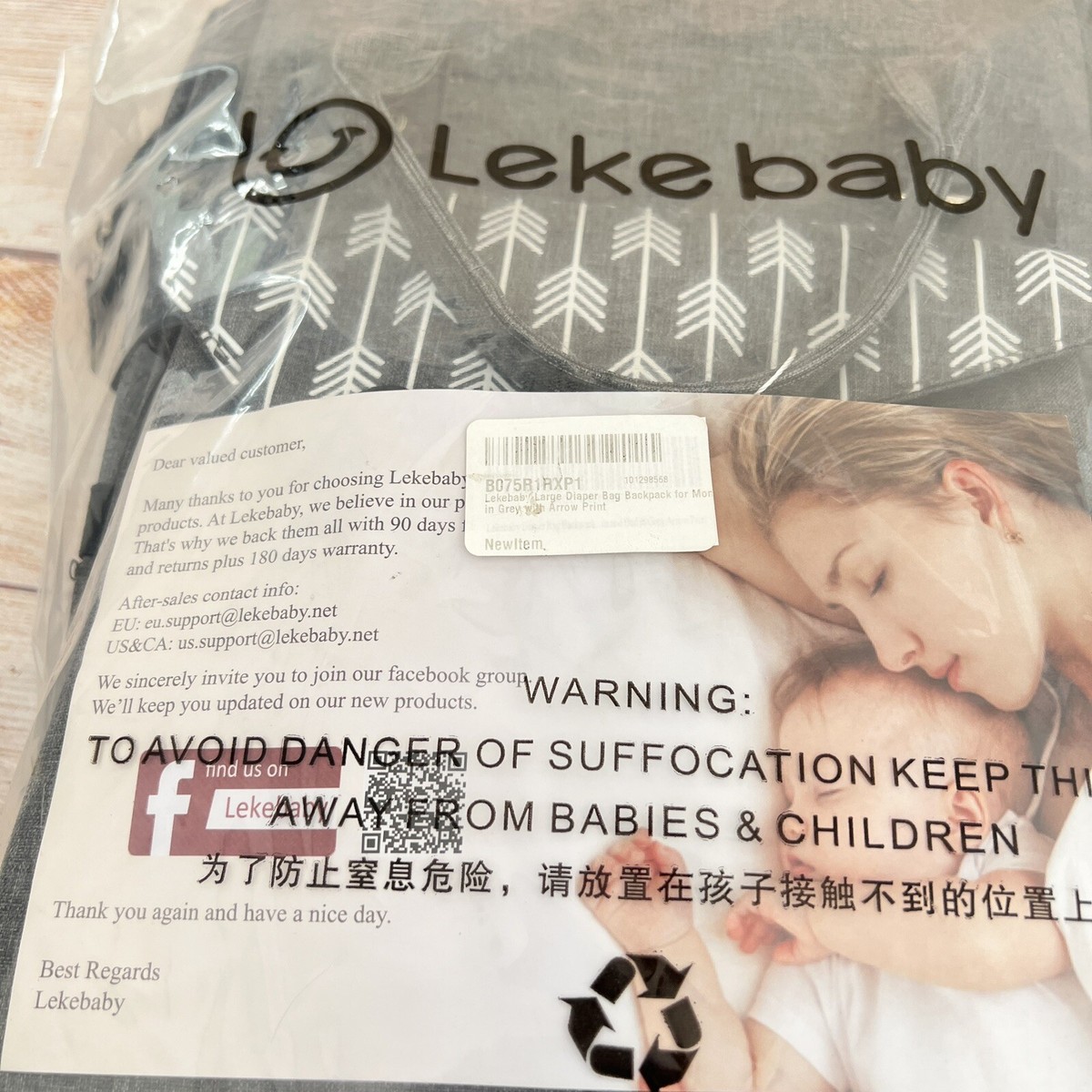 Leke Diaper Bag Gray Backpack Wide Open Design Unisex for Mom