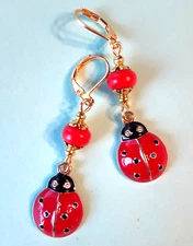 LADY BUG  JADEITE dangle earring GP LEVER BACK #N25