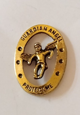 Protect Me Guardian Angel Gold Tone Lapel Tack Pin