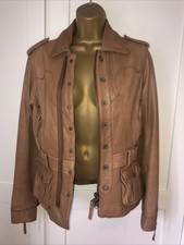 Ladies Leather Tan Jacket Coat Size S Firetrap Vintage Look Super Soft Leather