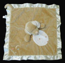 Douglas Baby Puppy Dog Security Blanket Moon Stars Tan Cream Plush Satin Trim