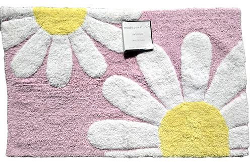 Tapis De Bain D. Porthault Neuf - Trèfles Roses 40x60 Cm - 100% Coton Blanc