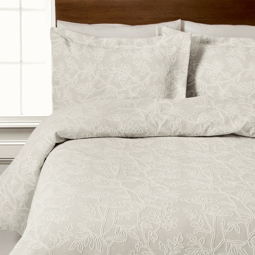 100% Cotton Jacquard Floral Design Duvet Cover Set in Ivory King Size