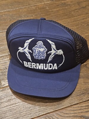 VTG Bermuda Coat Of Arms Foam Trucker Hat Mens Blue Snapback Made In Taiwan
