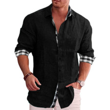 Mens Button Down Long Sleeve Plaid Check Shirts Casual Fit Formal Dress Tops Tee