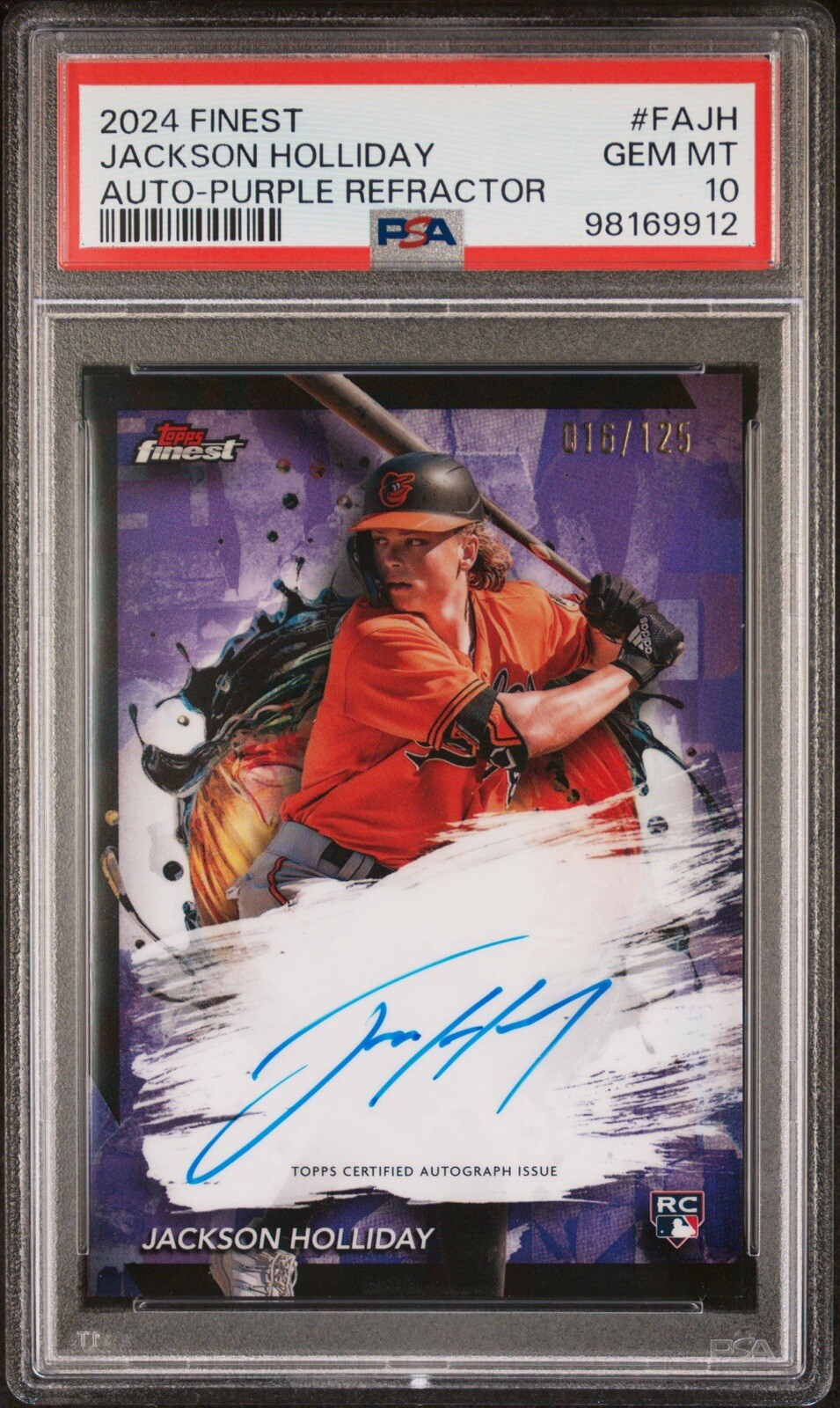 2024 Topps Finest Jackson Holliday PURPLE AUTO RC /125 PSA 10 Gem Mint Pop 17