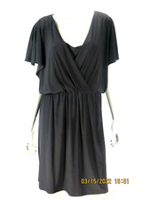 CHAPS SZ XL Polyester/Spandex Black Enveloped V-Neck Stretchy Waistline Dress