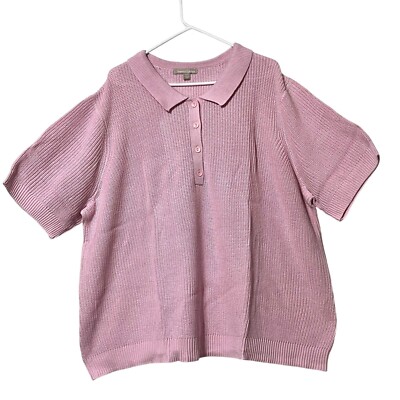 Woman Within Womens Pink Knit Short Sleeve Collared Sweater Top 3X 30 32