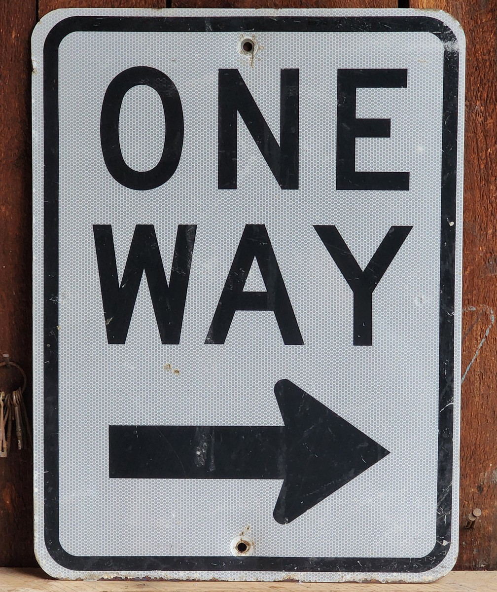 Authentic Vintage Obsolete Used One Way Street Traffic Steel Sign