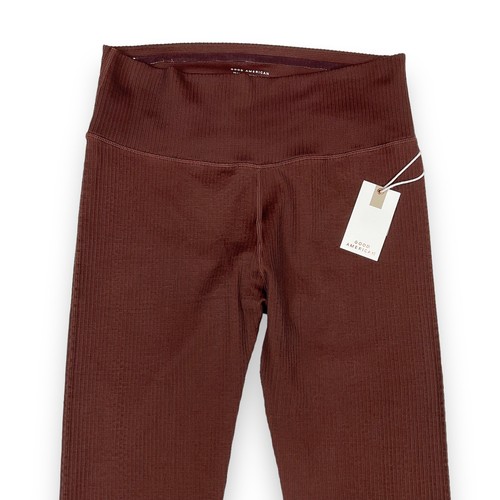 Good American Women Chocolate Brown Ribbed High Waisted Compression Leggings 3/4 - Picture 2 of 10