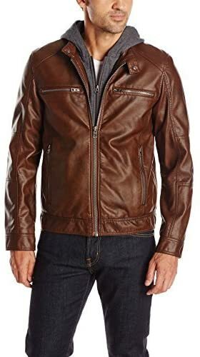 BNWT GUESS UOMO ECOPELLE MARRONE CON CAPPUCCIO GIACCA MOTO TAGLIA PICCOLA  RRP $225 | eBay
