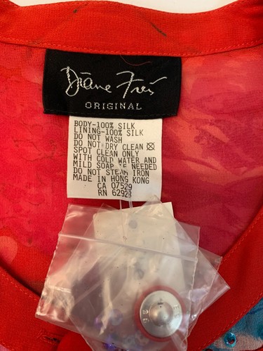Vintage Diane Freis red silk beaded 2 piece skirt suit new with tags one size P - Picture 13 of 15