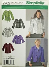 Simplicity 2762 Double or Single Breasted Jacket, Tie Belt Sz 6-14 UNCUT Pattern
