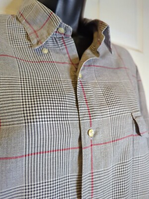 Vintage Neiman Marcus Button Down Shirt Men's Large Black White Red Plaid