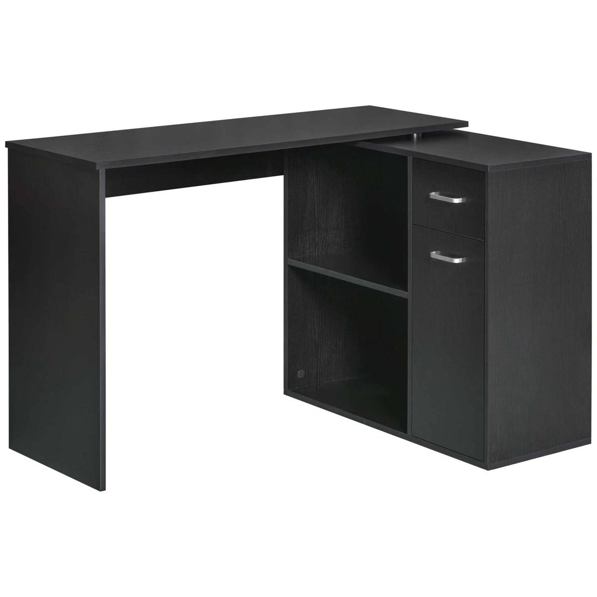 HOMCOM Corner Computer Desk 360 Rotating Dining Table W Storage Shelf Black