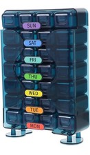 Large Weekly pill organizer 28 days portable month pill Blue Container