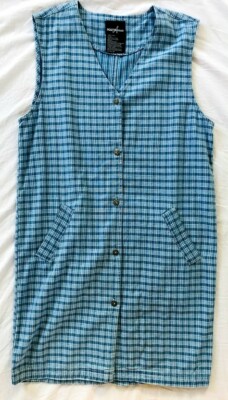 Vintage 90s Positive Attitude Blue Plaid Denim Sleeveless Overall Dress Size 12