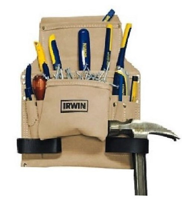 IRWIN Tool Holder 9 Pocket Pouch w/Hammer Loop Leather MEX 4031065