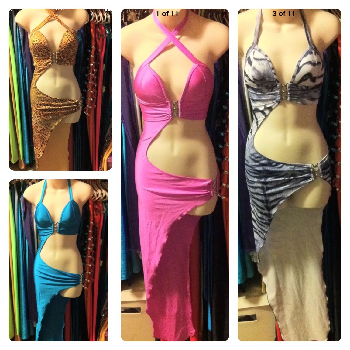 NEW Sexy Breakaway-Clasp Stripper Gown Long Dress Zebra Leopard Blue Pink White | eBay NEW Sexy Breakaway-Clasp Stripper Gown Long Dress Zebra Leopard Blue Pink White | eBay
